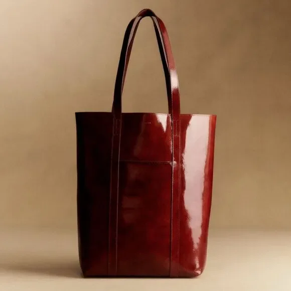 SEZANE Patent Leather Tote Bag In Mahogany - Picture 1 of 17